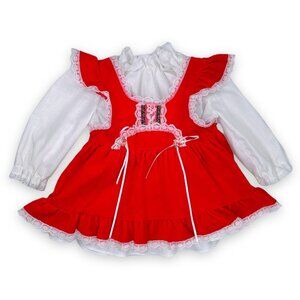 Vintage Girls Cottage Dirndl Style Apron Pinafore Long Sleeve Dress 12m / 18m